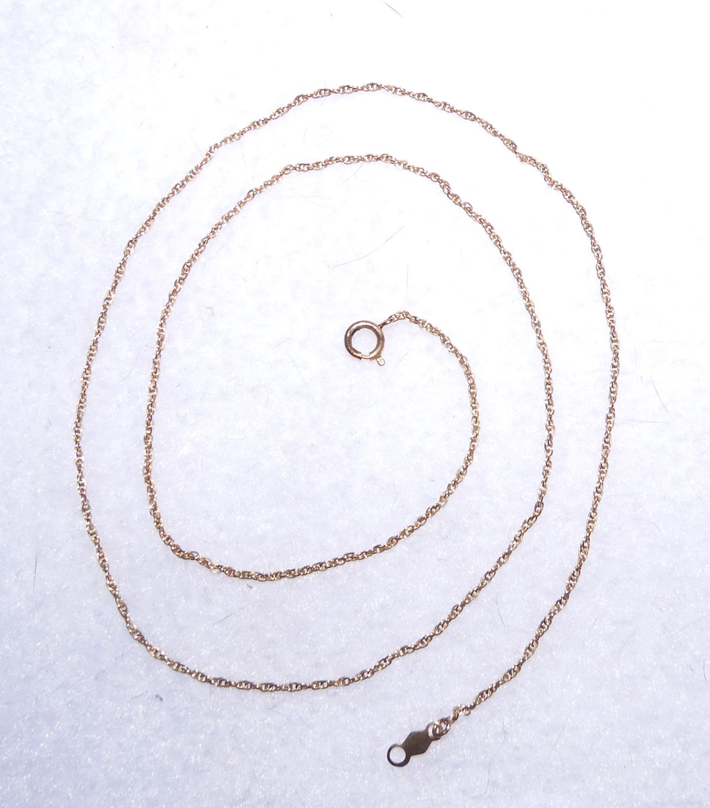 14K Yellow Gold 1.7mm Rope Chain Necklace 18.5″,1.5 gm, marked “ACo”, Ring Clasp