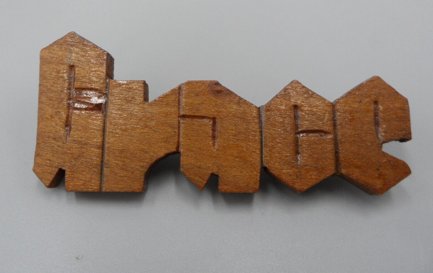 Wooden Grace Brooch Name Word Religious Inspirational Wood Vintage 1 and 7/8″