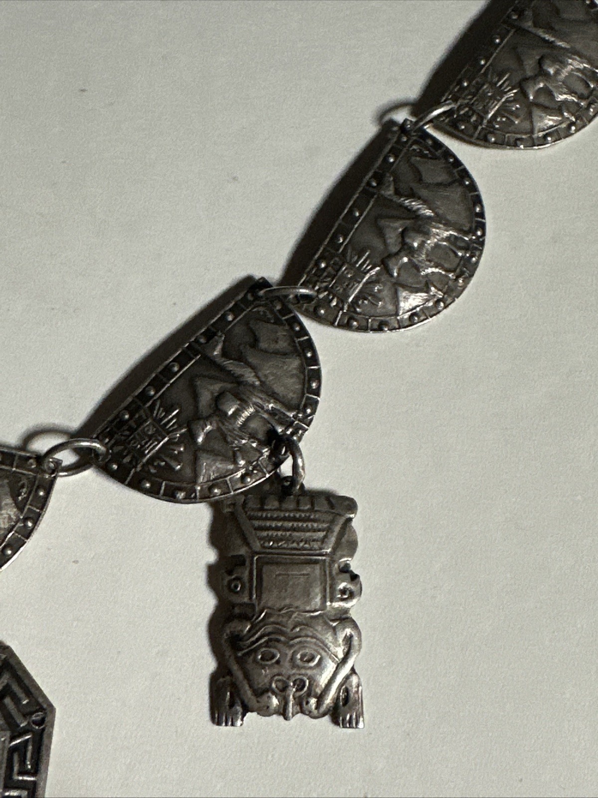 Vintage MRT Peru 925 Sterling Silver Llama Inca Warrior Link Necklace 18”