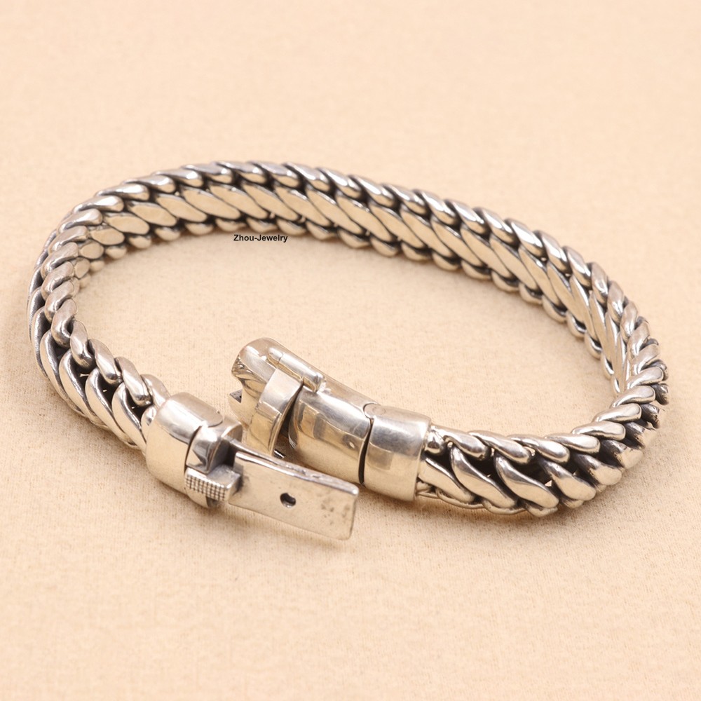 Pure 925 Sterling Silver Bracelet 10mm Curb Link Chain Men’s Bracelet 8.26inch