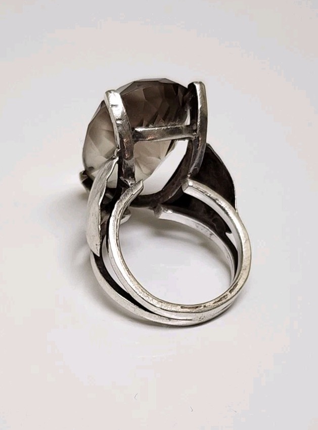 Large Champagne Quartz Statement Ring Pear Cut Light Smoky Quartz Silver…