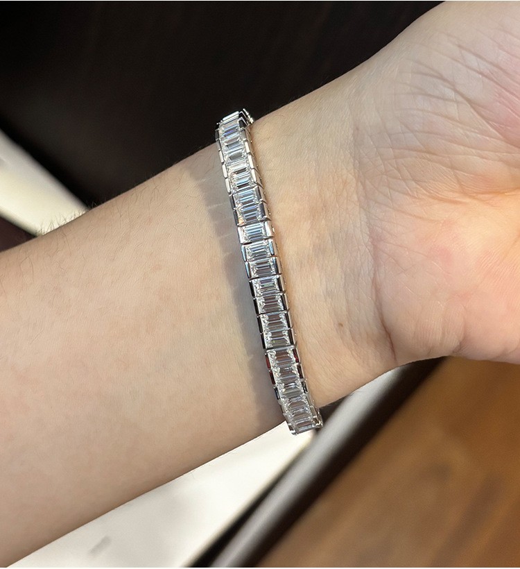 3-5mm 0.4ct Emerald Cut Moissanite Tennis Chain Bracelet 925 Silver Pass Tester