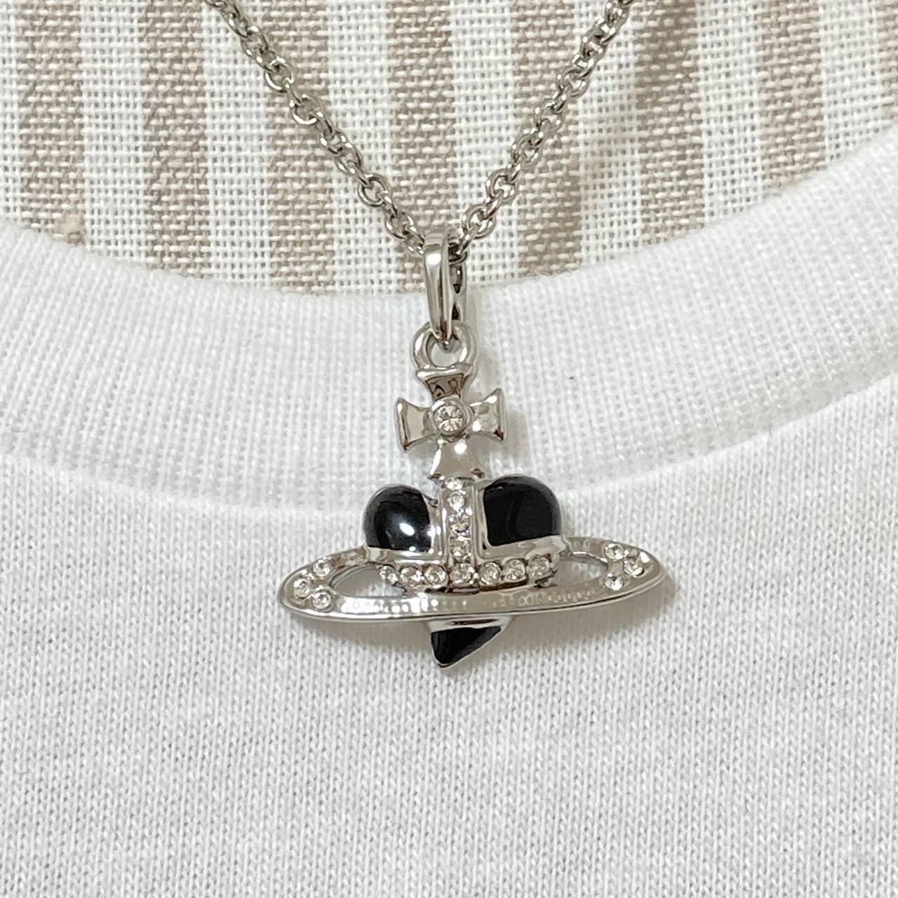 Vivienne Westwood Necklace Diamante Heart Silver Black TOP 2.5cm NO BOX