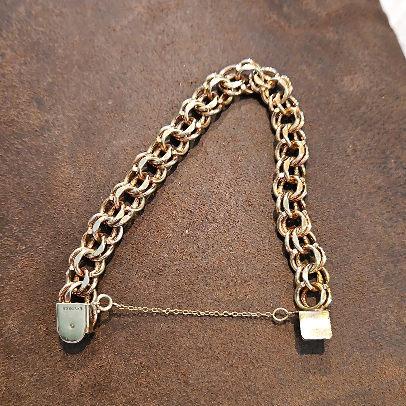Vintage 12K Gold Filled Bismarck Double Link Bracelet 22.85g 7.5″ Heavy 1/20