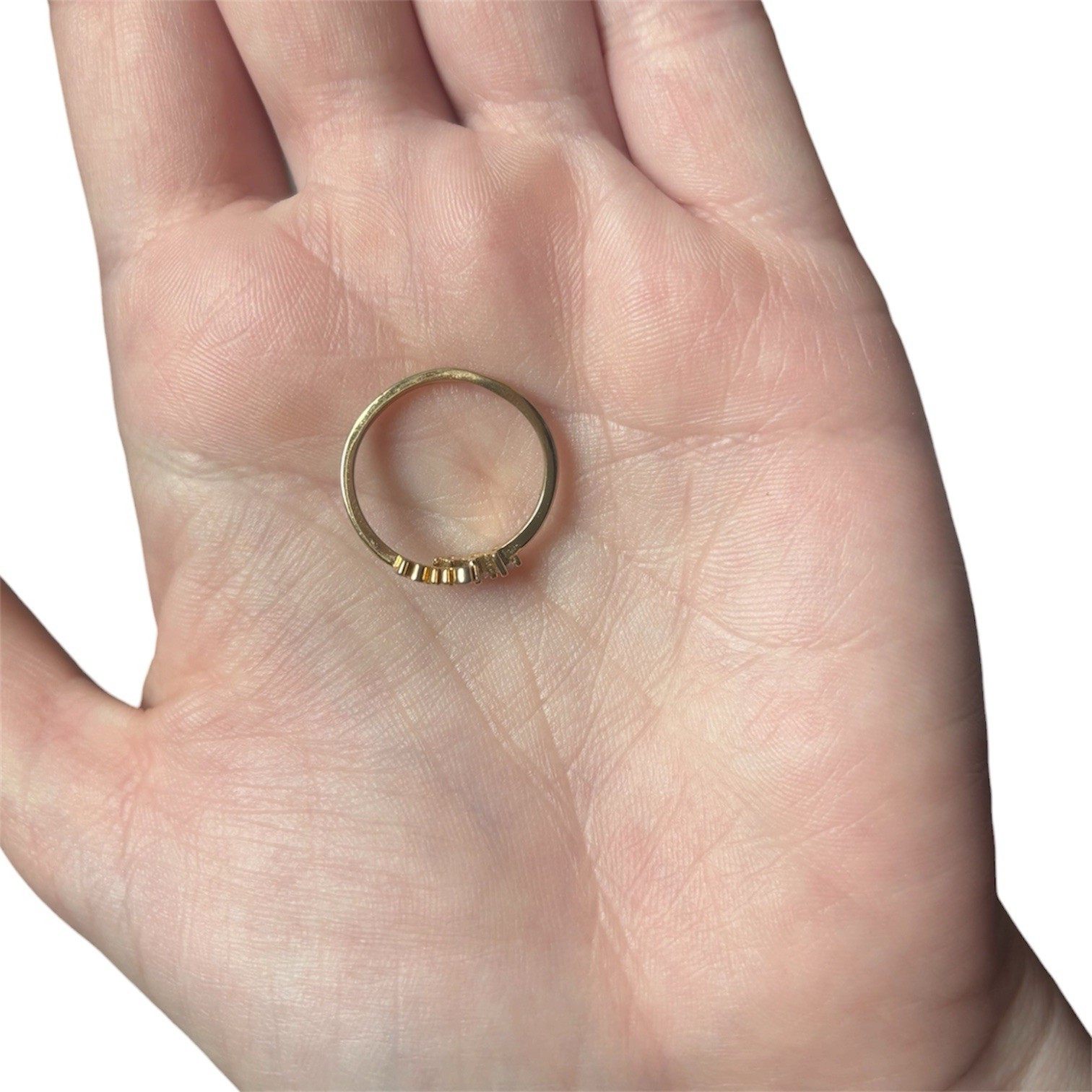 Gold Tone LOVE Open Band Ring Size 7 with 3 Clear Round CZ Stones