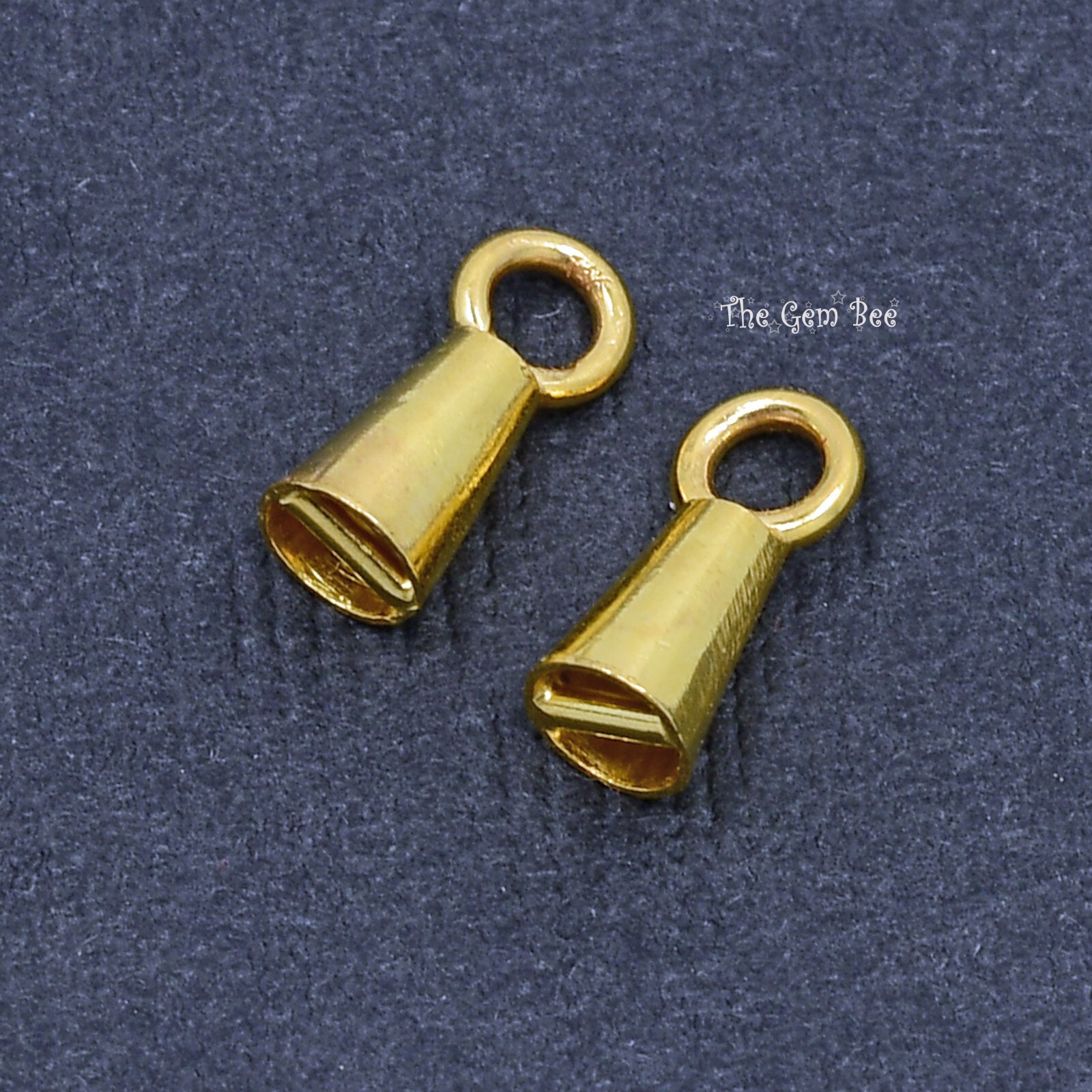 14K Solid Yellow Gold Crimp Hook Cone Cups Ends Findings With Bars Quantity: (2)