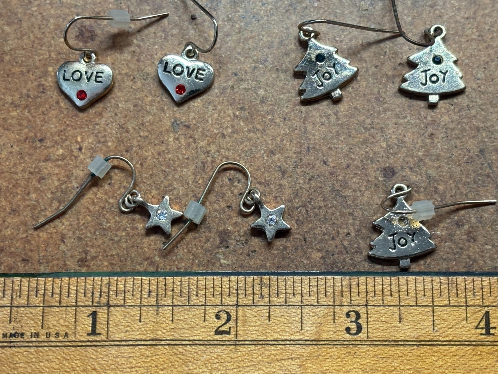 Lot 11 vtg “K.C.” Designer marked EARRINGS Dangle LOVE HEART Joy CHRISTMAS STAR