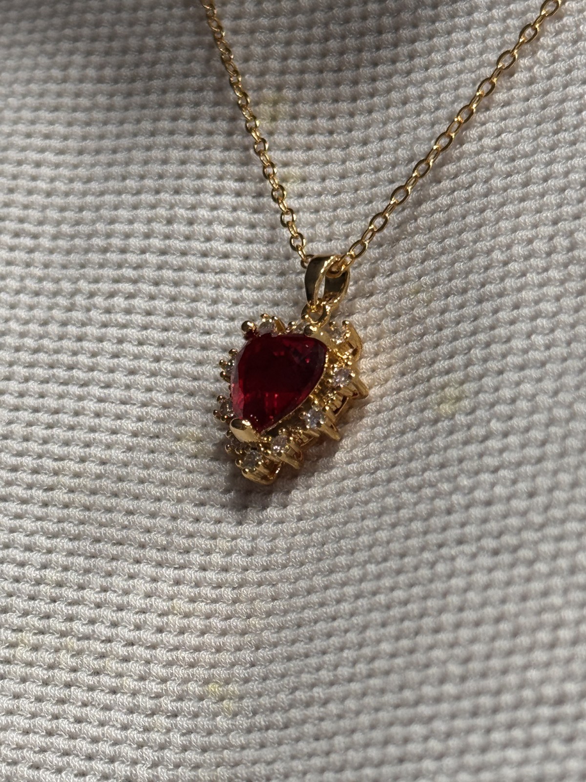 Heart Necklace – Red Stone Pendant for Women 14k Gold Plated