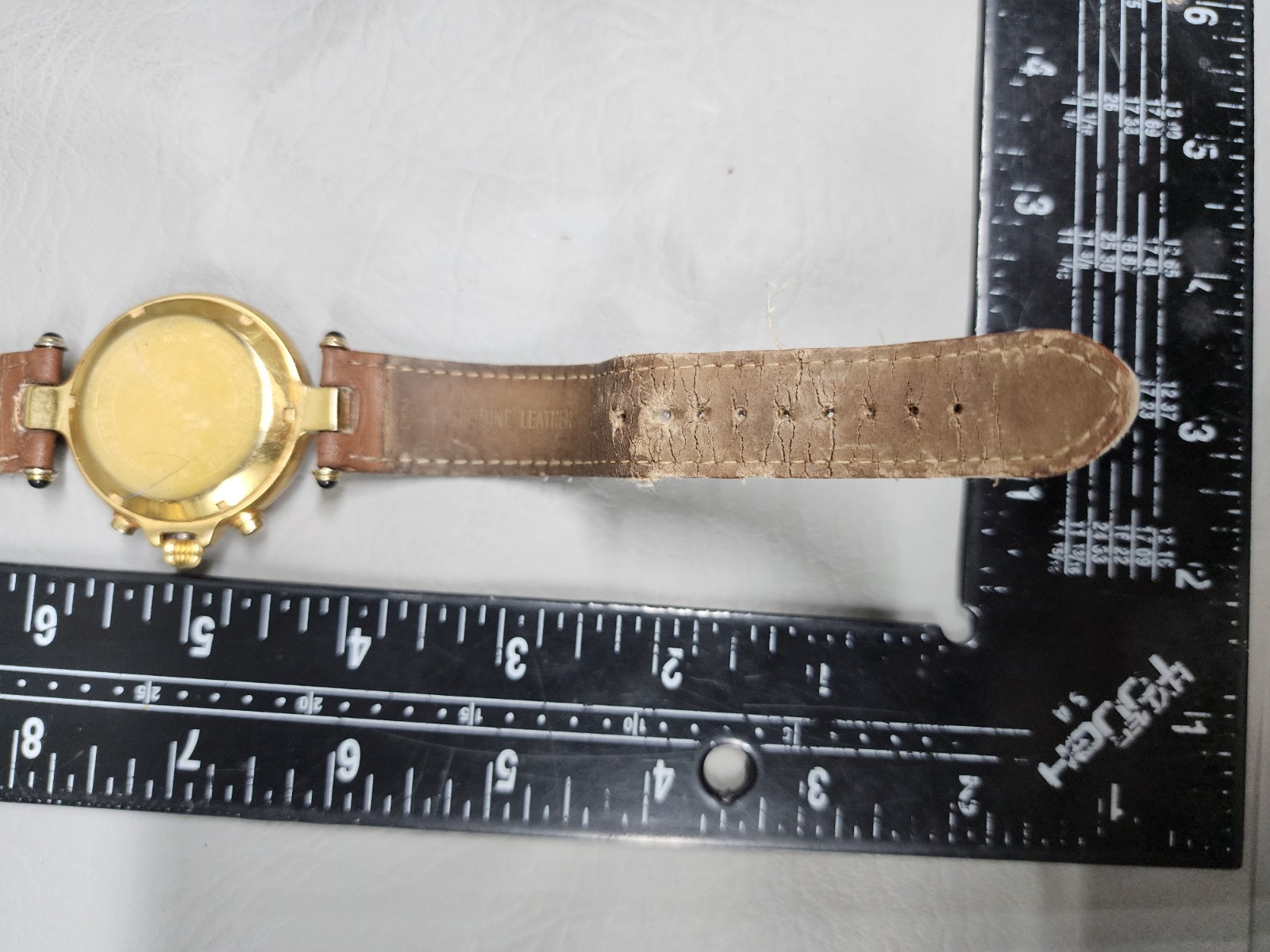 (Needs New Battery) – Stauer Wristwatch Leather Tachymeter Moon Phase Beige Dial