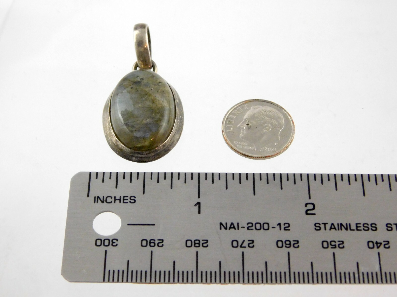 Vintage Sterling Silver Labradorite Cabochon Pendant 925 1.5 Inches 8.8 Grams