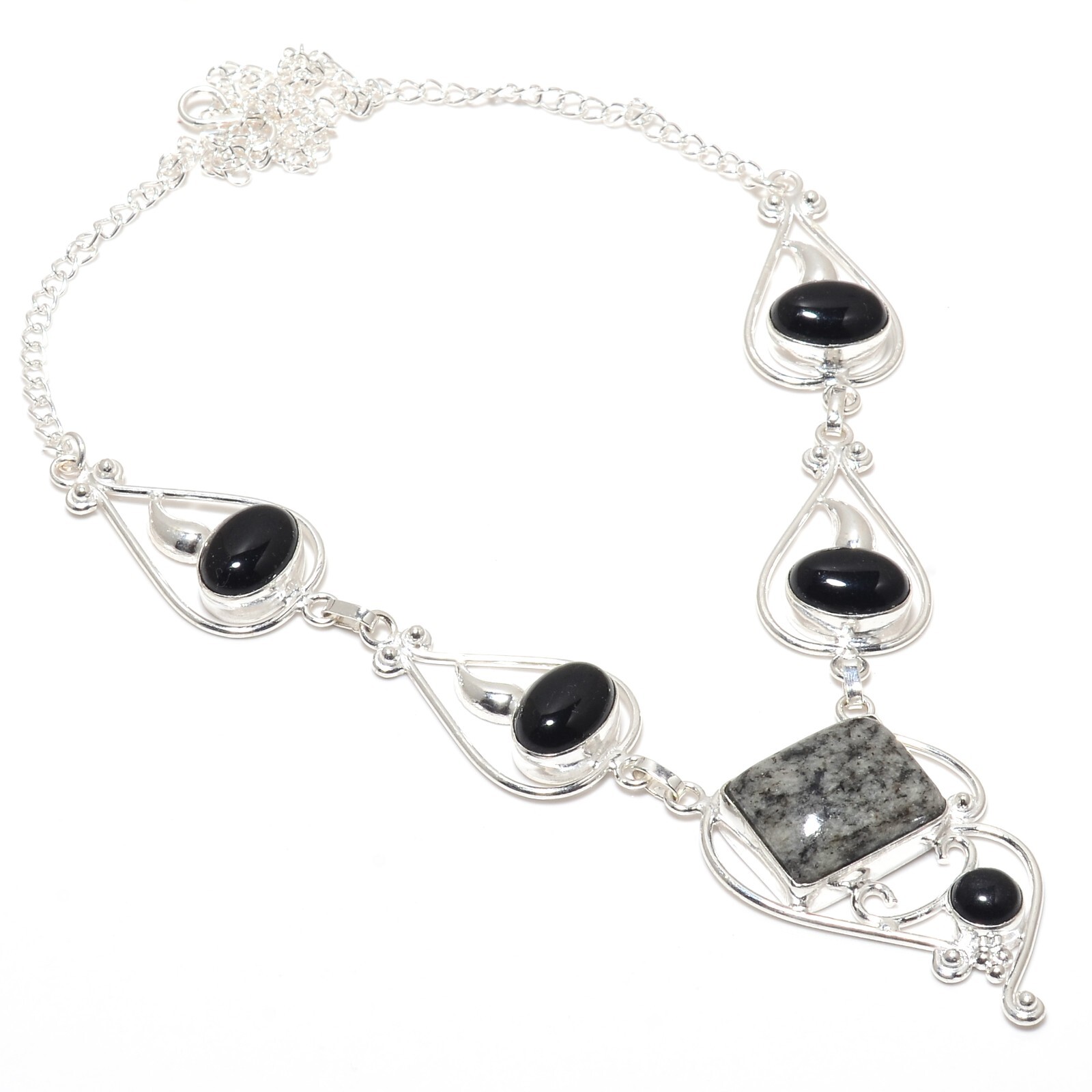 K2 Jasper Gemstone Handmade 925 Sterling Silver Jewelry Necklace 18″