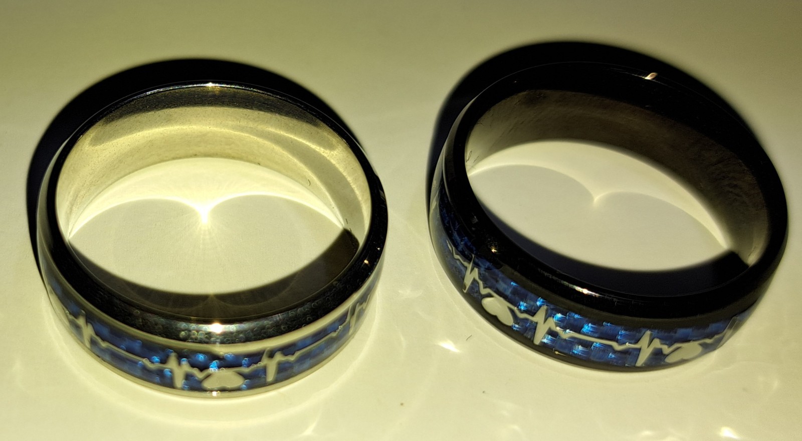 Couple Sentimental 8 mm Ring Set Of 2, Blue & Silver, 304 Stianless Steel, Sz 10