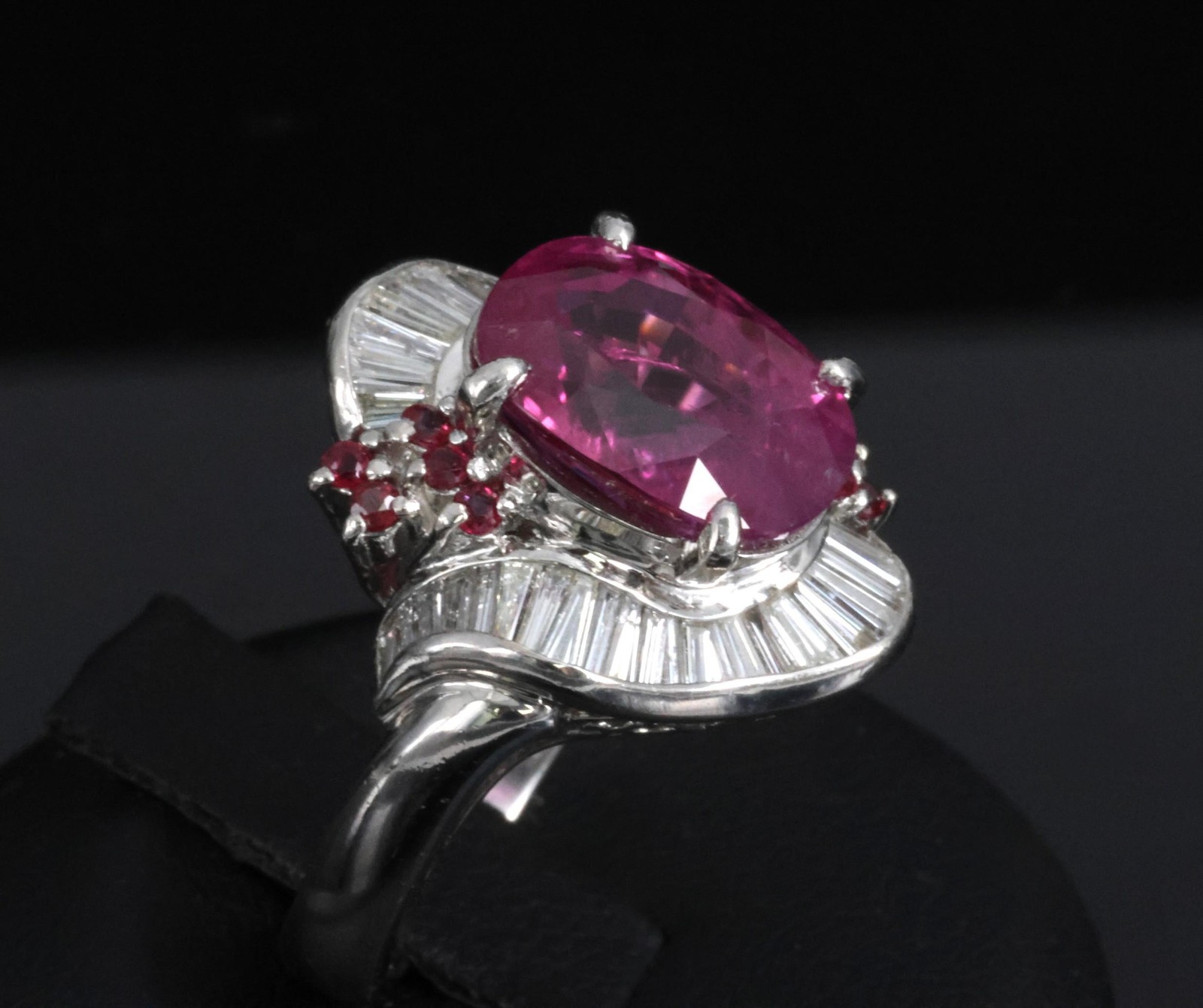 Rare 7.69ct GIA Pink Sapphire 1.02ct Diamond & Ruby Platinum Ring Size 7