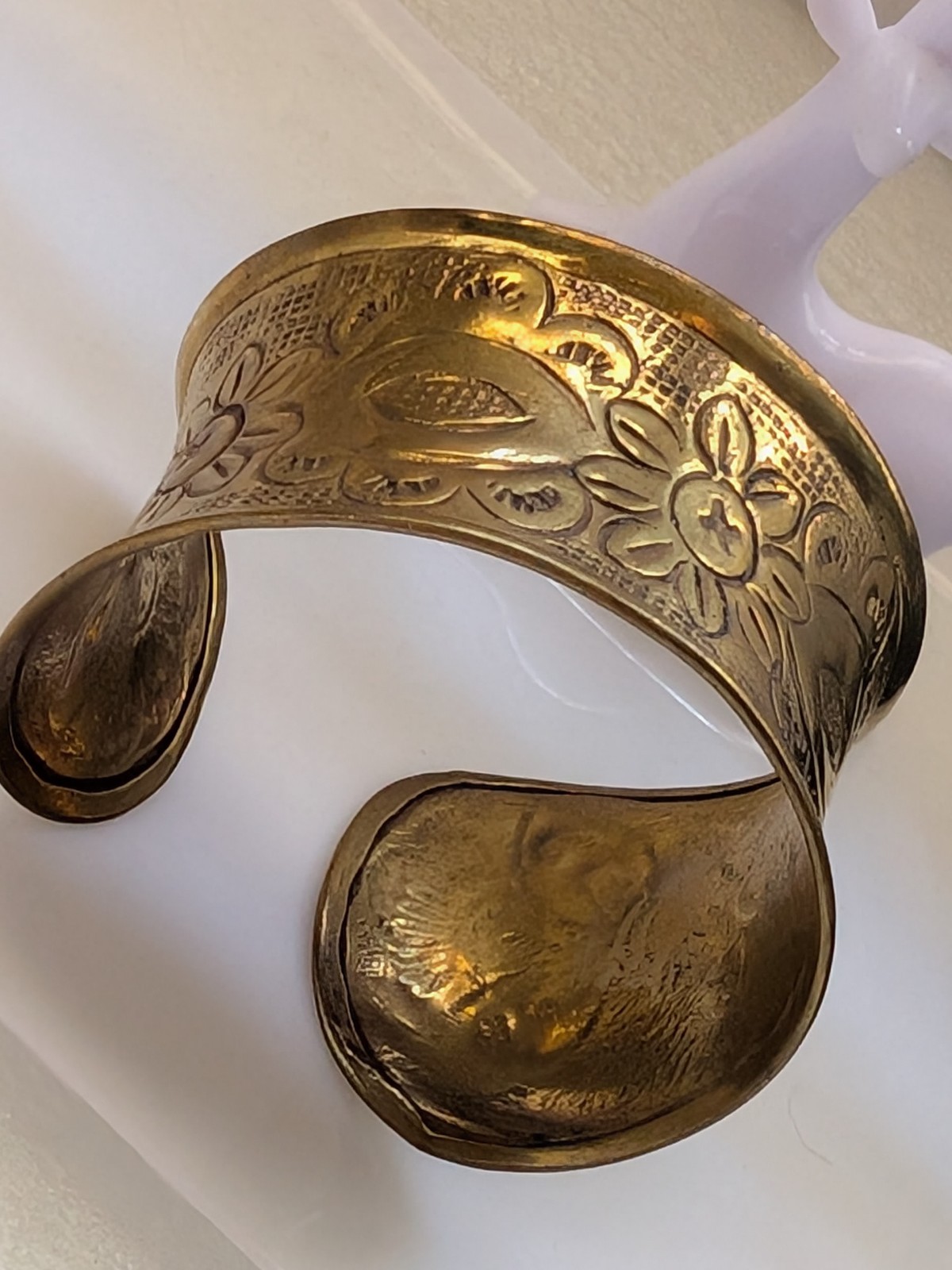 Vintage Statement Ornate Open Wide Cuff Bracelet Brass Engraved 35-41mm Wide 41g