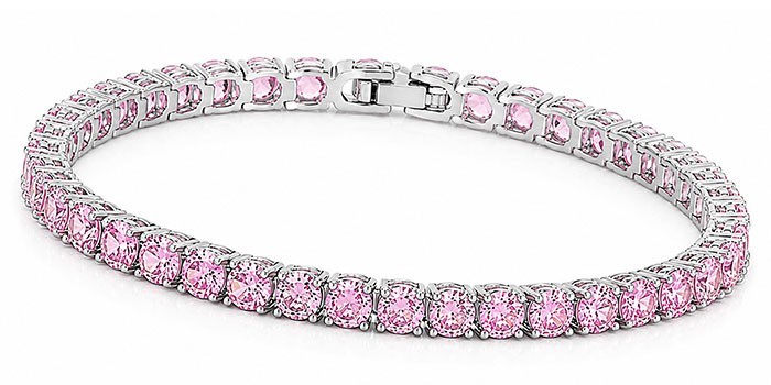 PINK SAPPHIRE 14.88 Cts TENNIS BRACELET 14K WHITE GOLD PLATED -Made in USA – NWT