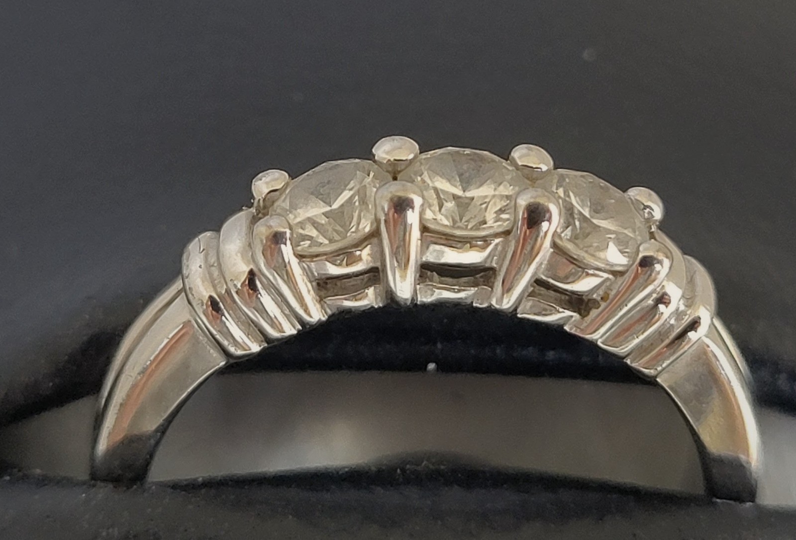 “DQ” Diamonique – Sterling Silver 3-stone CZ ring