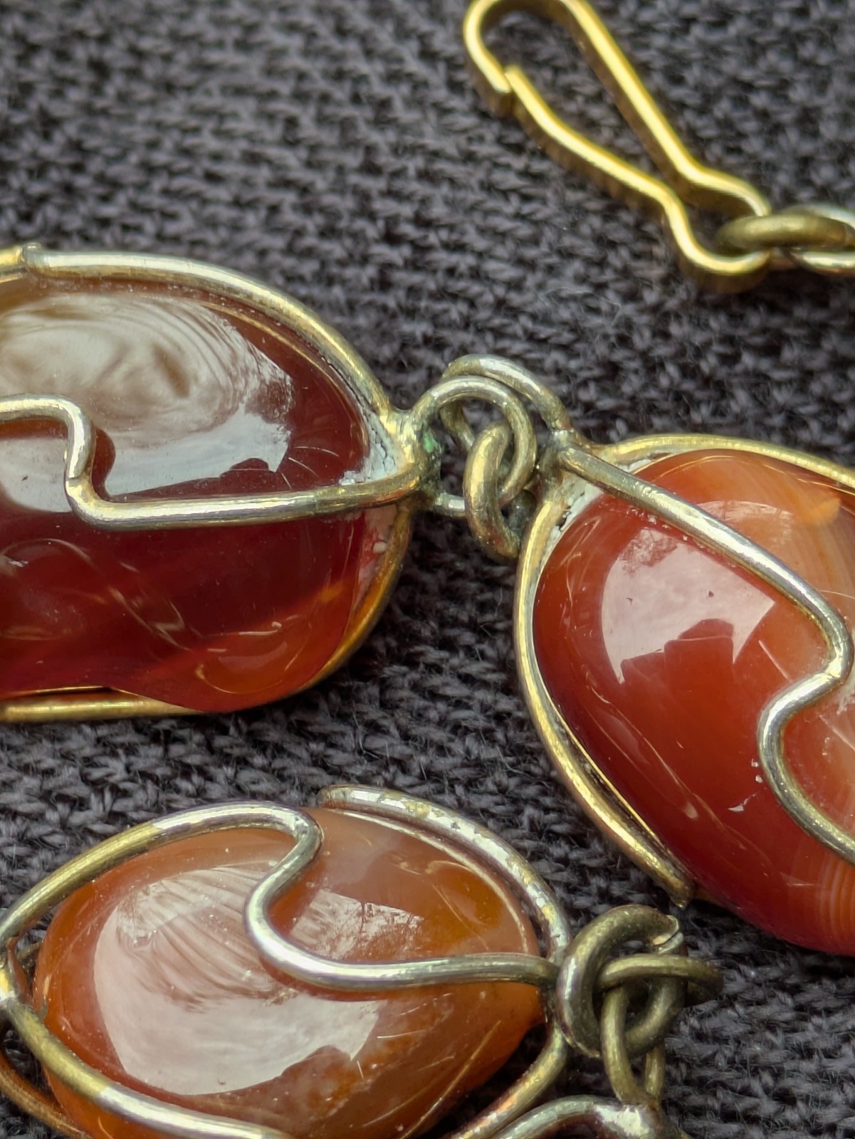 Wire Wrapped Tumbled Banded Agate 32.5″ Necklace ~ Red Orange Brown Gemstone F19