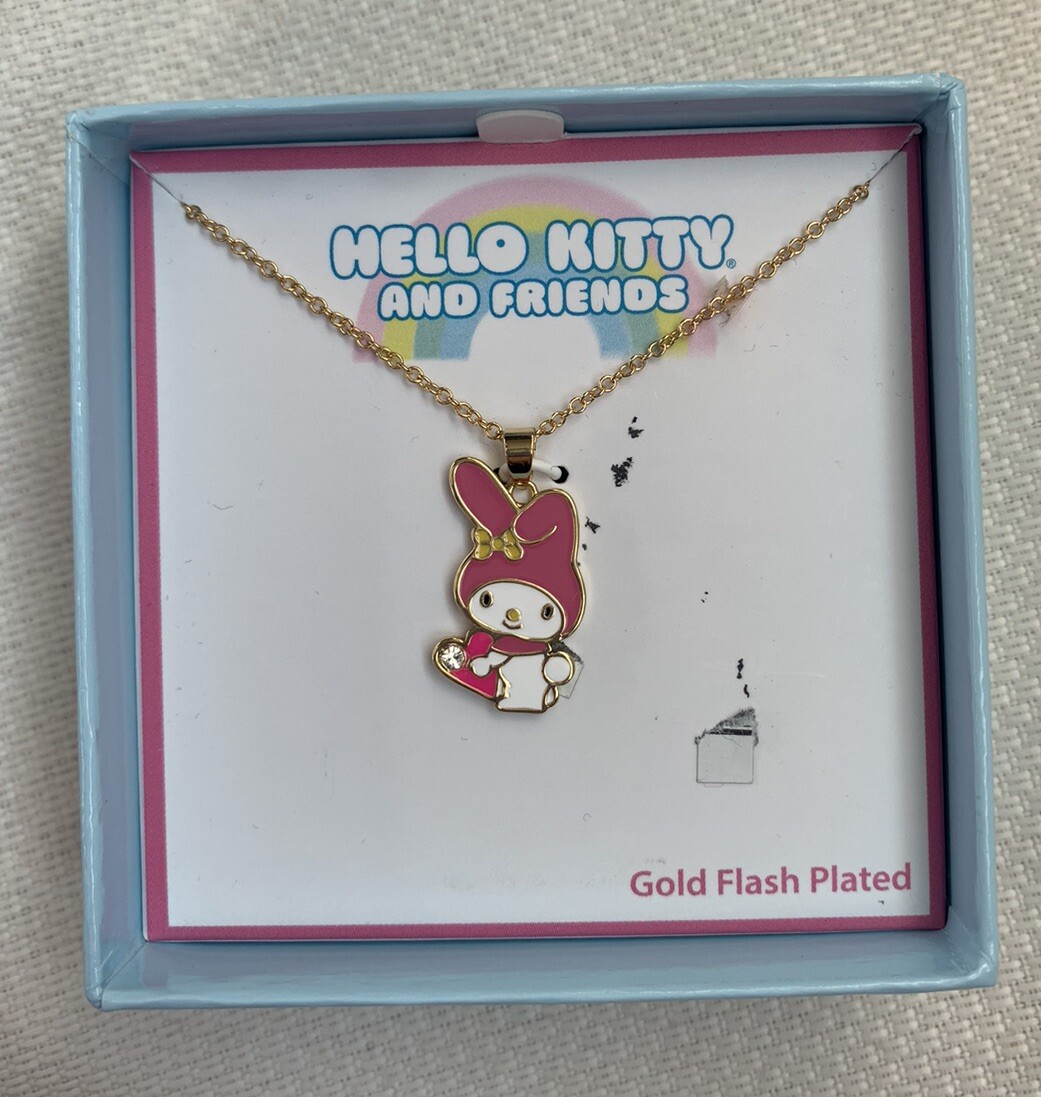 My Melody Crystal Heart 14K Gold Plated Necklace Hello Kitty 16” NIB