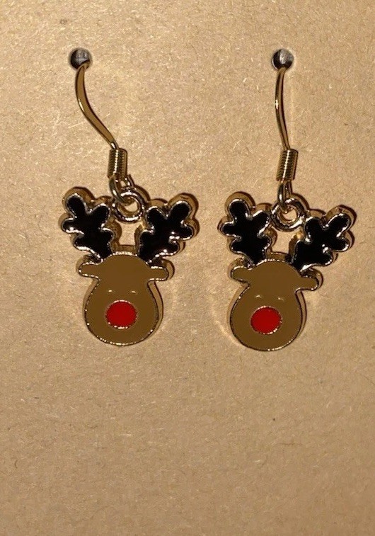 Rudolph Reindeer Earrings Christmas Holiday Dangle Earrings