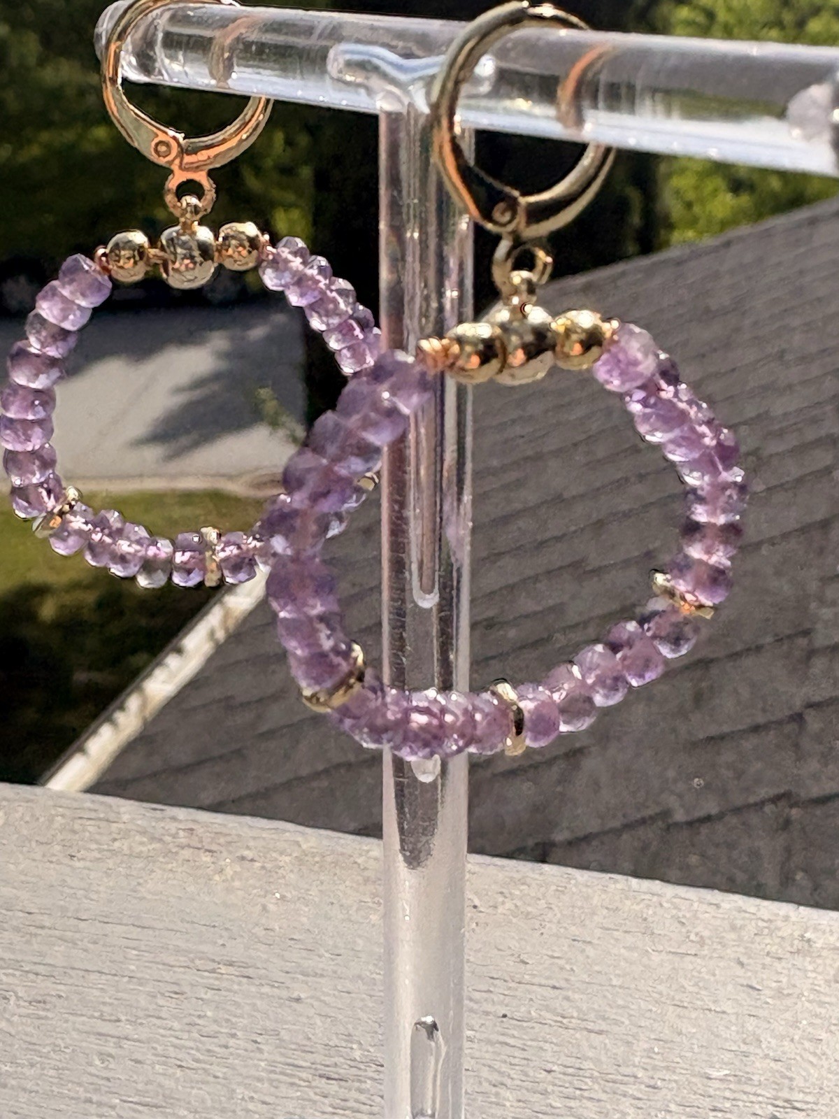 Amethyst hoop earrings Purple Gold filled circle earrings gift for wife