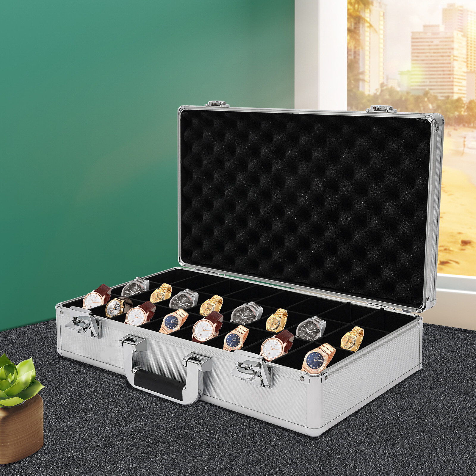 Watch Case Jewelry 24 Grid Aluminum Alloy Box Watch Case Briefcase Design Gift