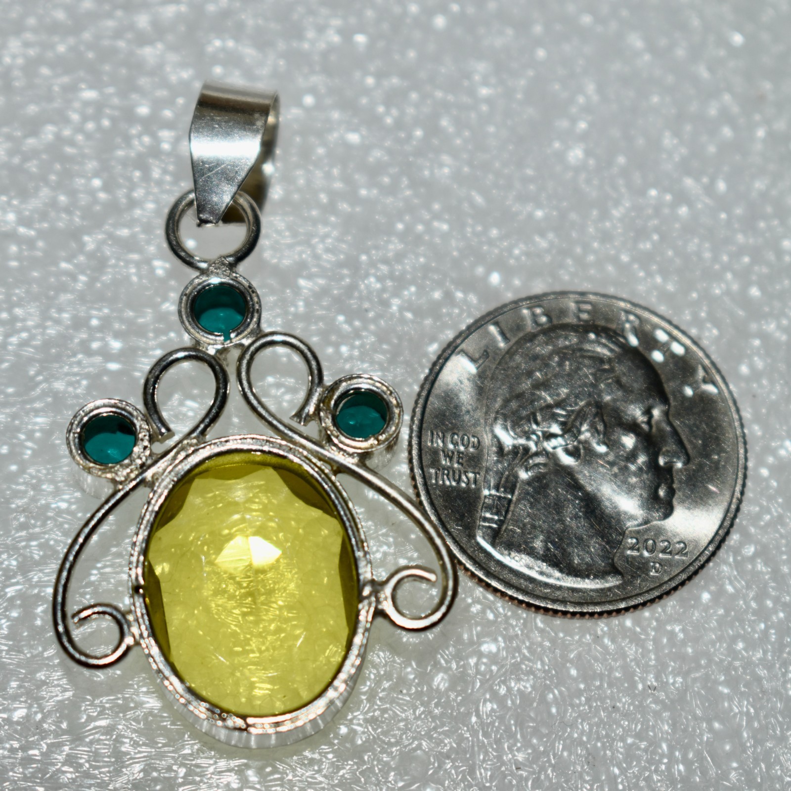 Lemon Yellow & Aqua Quartz Gemstone Handcrafted Sterling Silver Pendant 7.36 gm