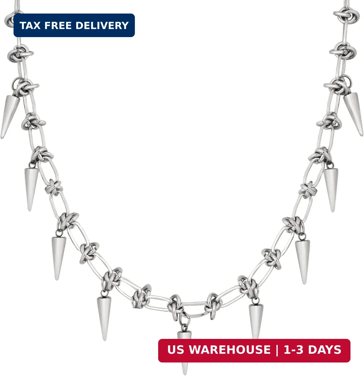 Sacina Silver-tone Chunky Chain Spike Choker, Emo Punk Grunge Necklace, Goth Y2k