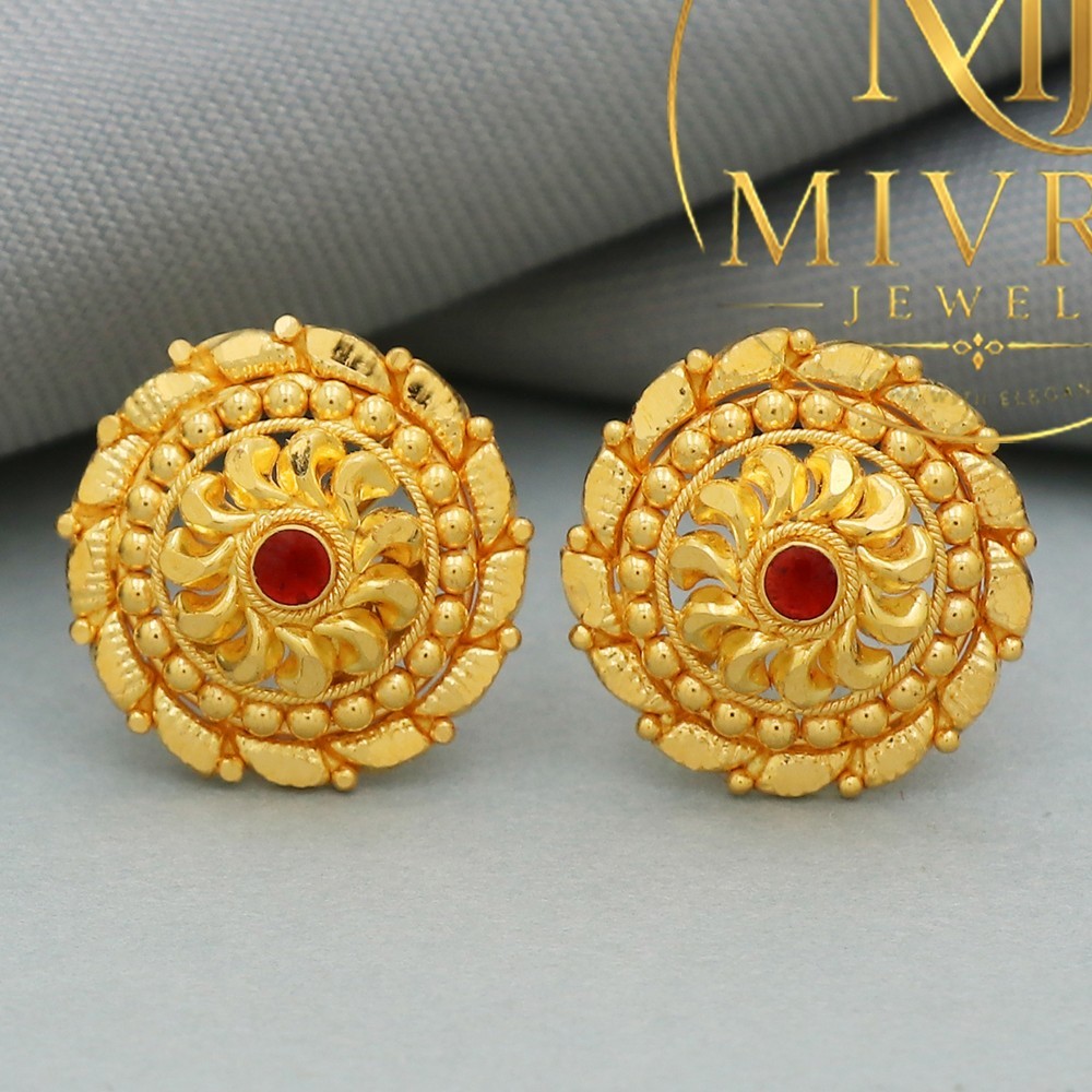 22K Dazzling Printed Gold Stud Earrings 1.4cm Luxury Fine Jewelry Gift 2.84g