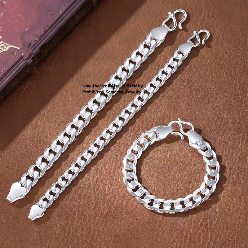 Solid S999 Fine Silver Chain Men Women 6mm-17mm Cuban Curb Link Bracelet 6-9inch