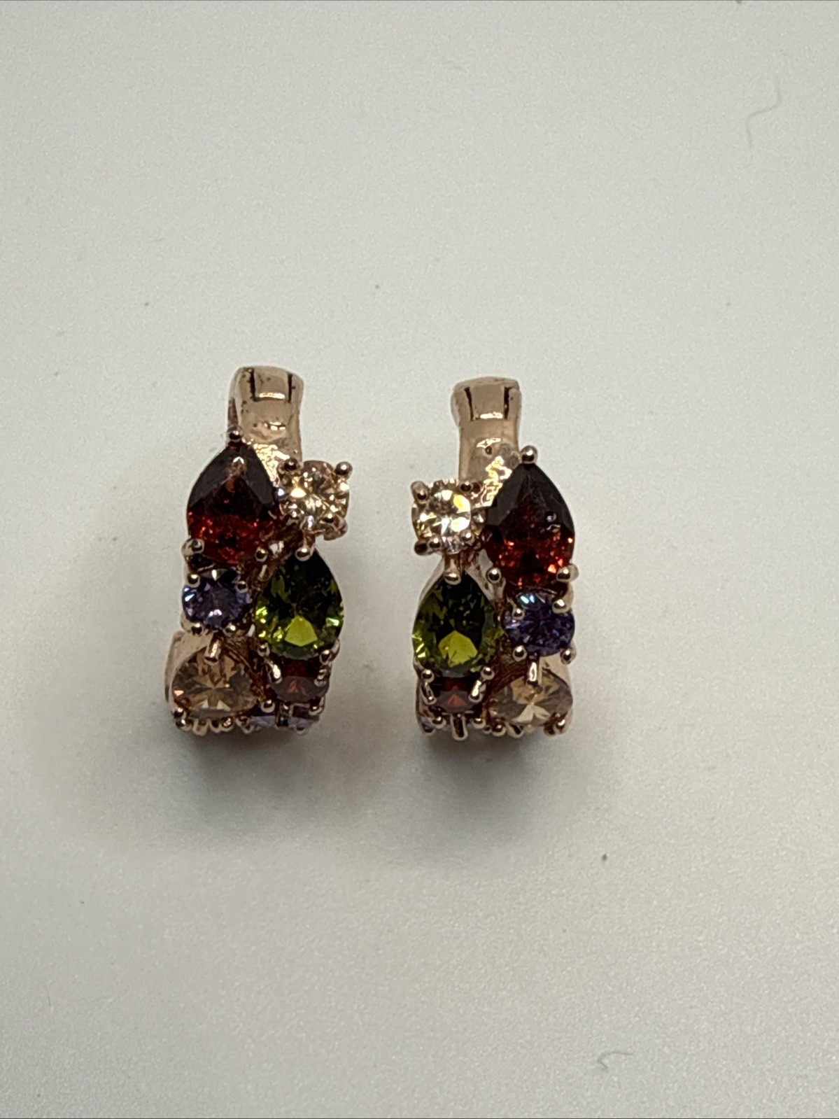 Rose Gold Tone Multicolor Gemstone Hoop Earrings Elegant Statement Earrings
