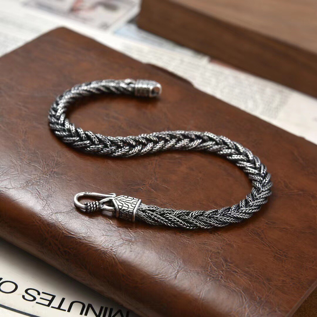 Real S925 Sterling Silver Man’s Women 6mm Fox Taill Twist Link Bracelet