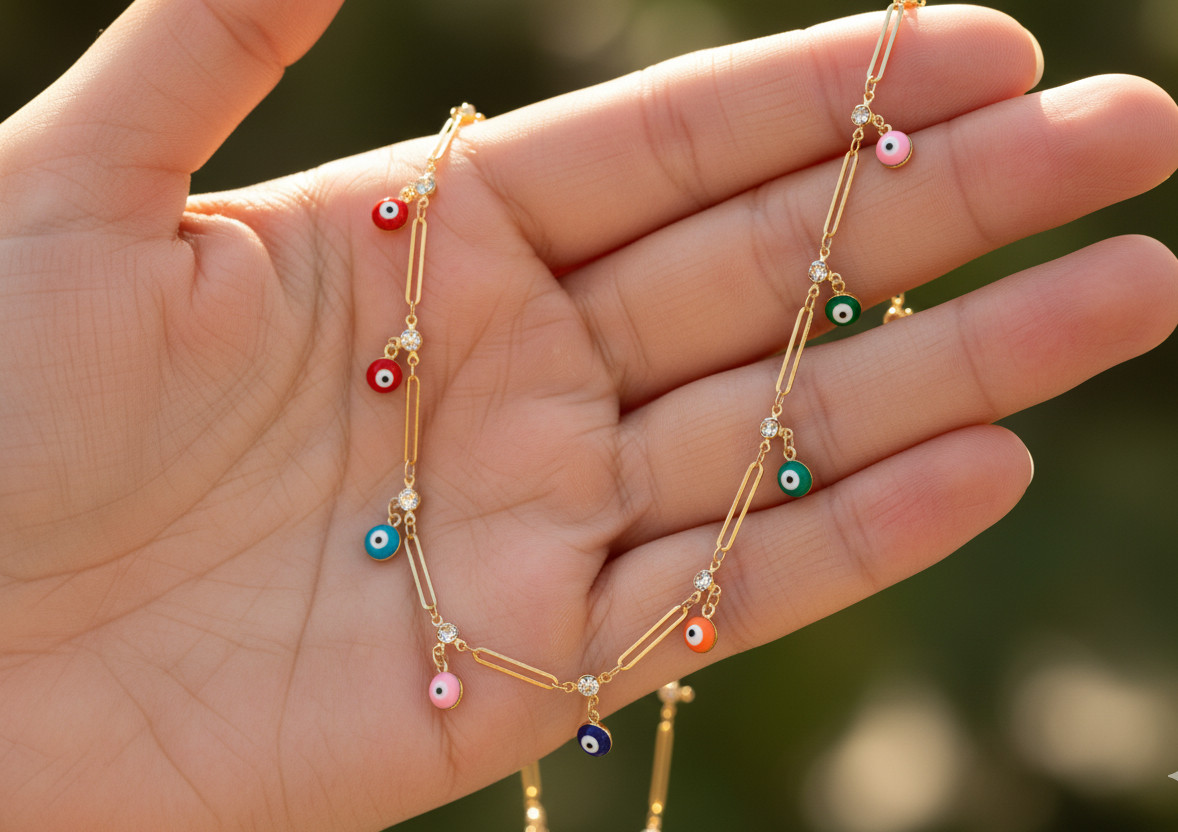 Boho Colorful Evil Eye Anklet Gold Plated Designer Dainty Charm Chain Jewelry
