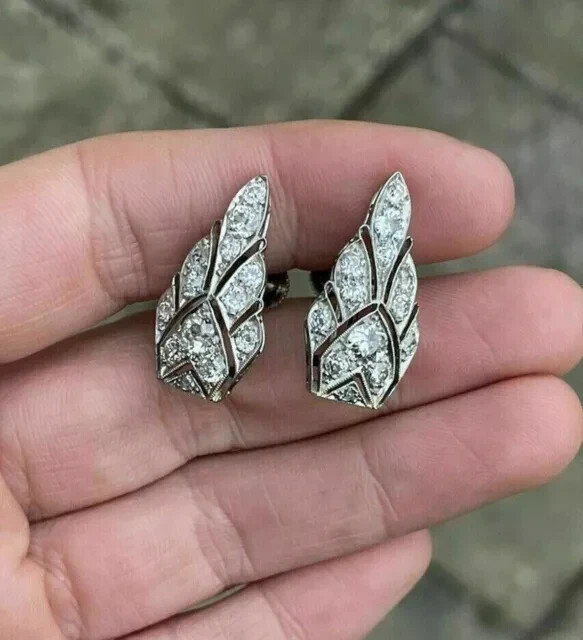Art Deco Round Cut Lab Created Diamond Engagement 14K White Gold Plated Earrings
