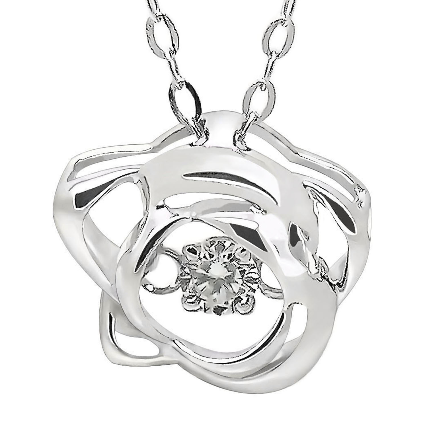 De Buman 18k White Gold 1/20ct ‘Dancing’ Diamond Noble Pendant Necklace, 18″