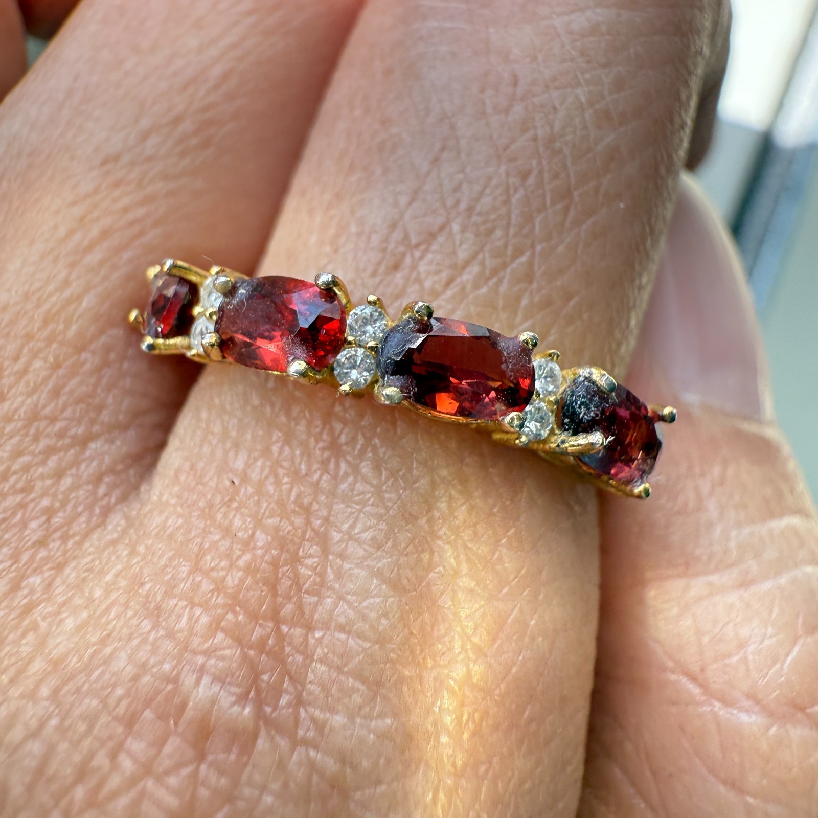 925 Sterling Silver Ring 5x3mm Natural Rhodolite Garnet Gemstone Zircon Beaded