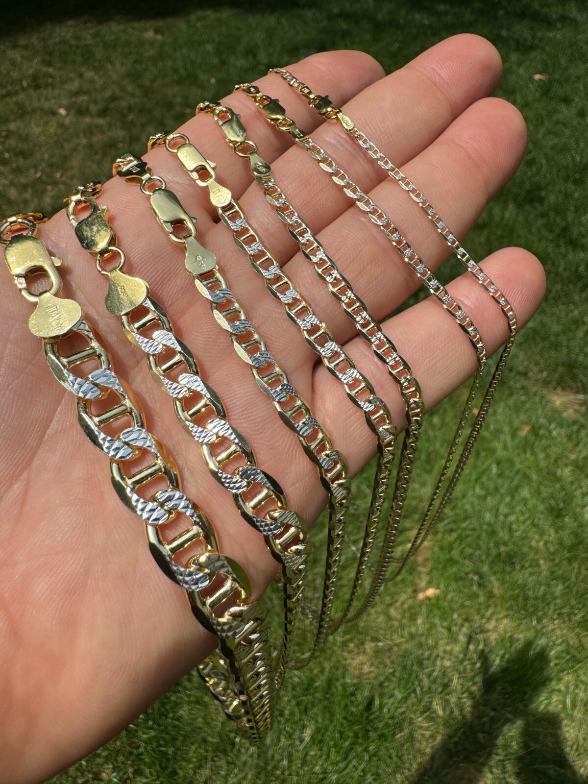 925 Sterling Silver 14k Gold Plated Two Tone Diamond Cut Mariner Chain Bracelet