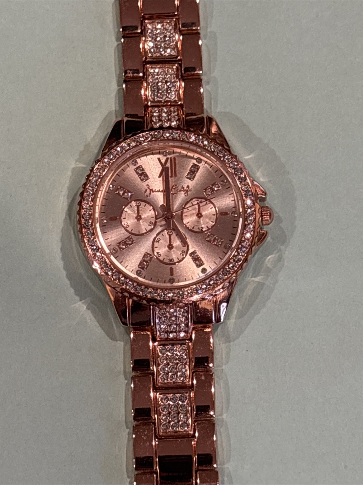 Jessica Carlyle Watch Rose Gold Tone W/ Crystal Studded Accents Needs Battery