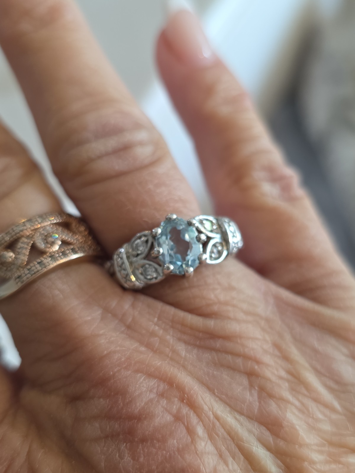 Designer RJ Blue Topaz Cubic Zirconia Sterling Silver Ring – Size 5.5