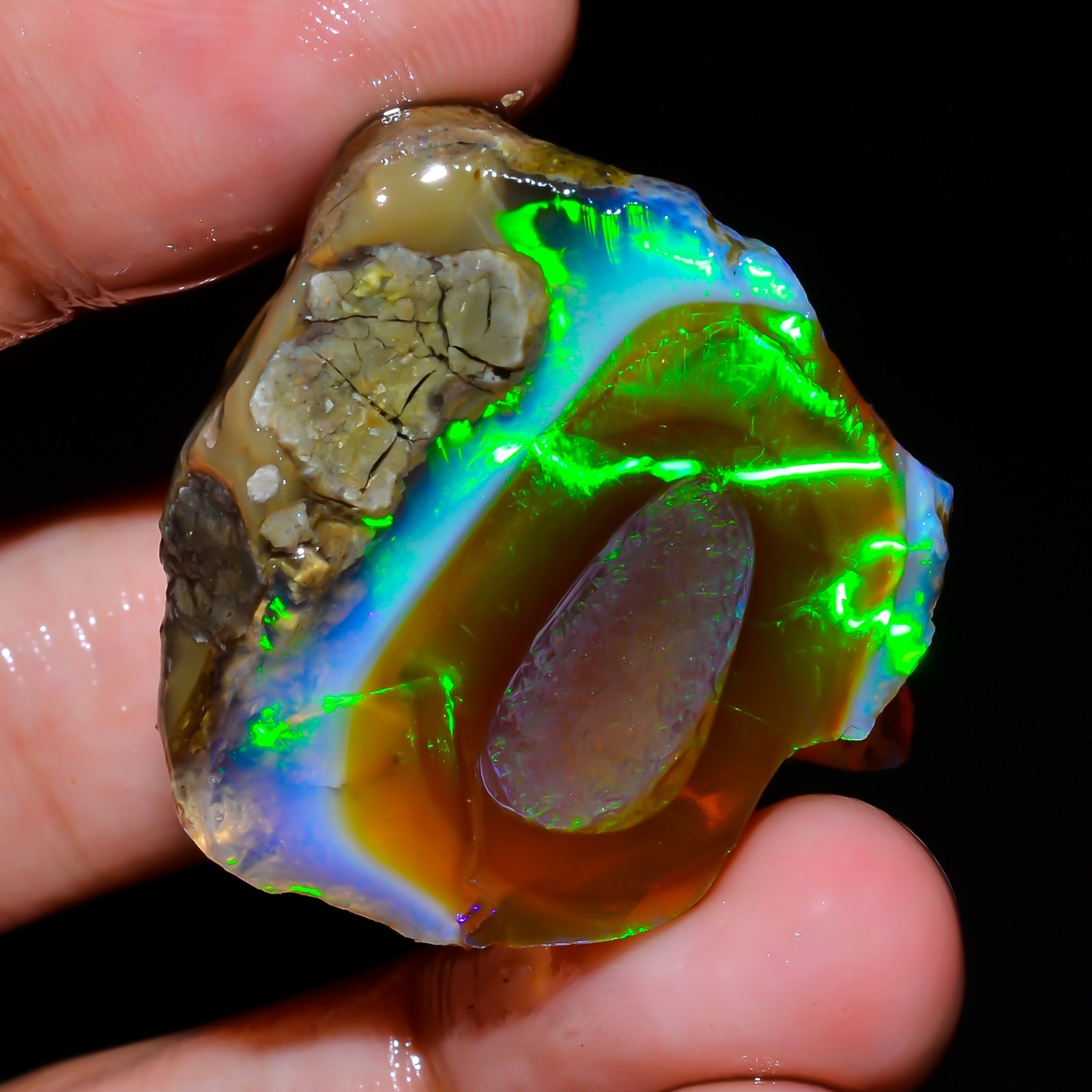 64 Ct Natural Fire Ethiopian Opal Oil Rough Gemstone For Jewelry 33x29x21 mm