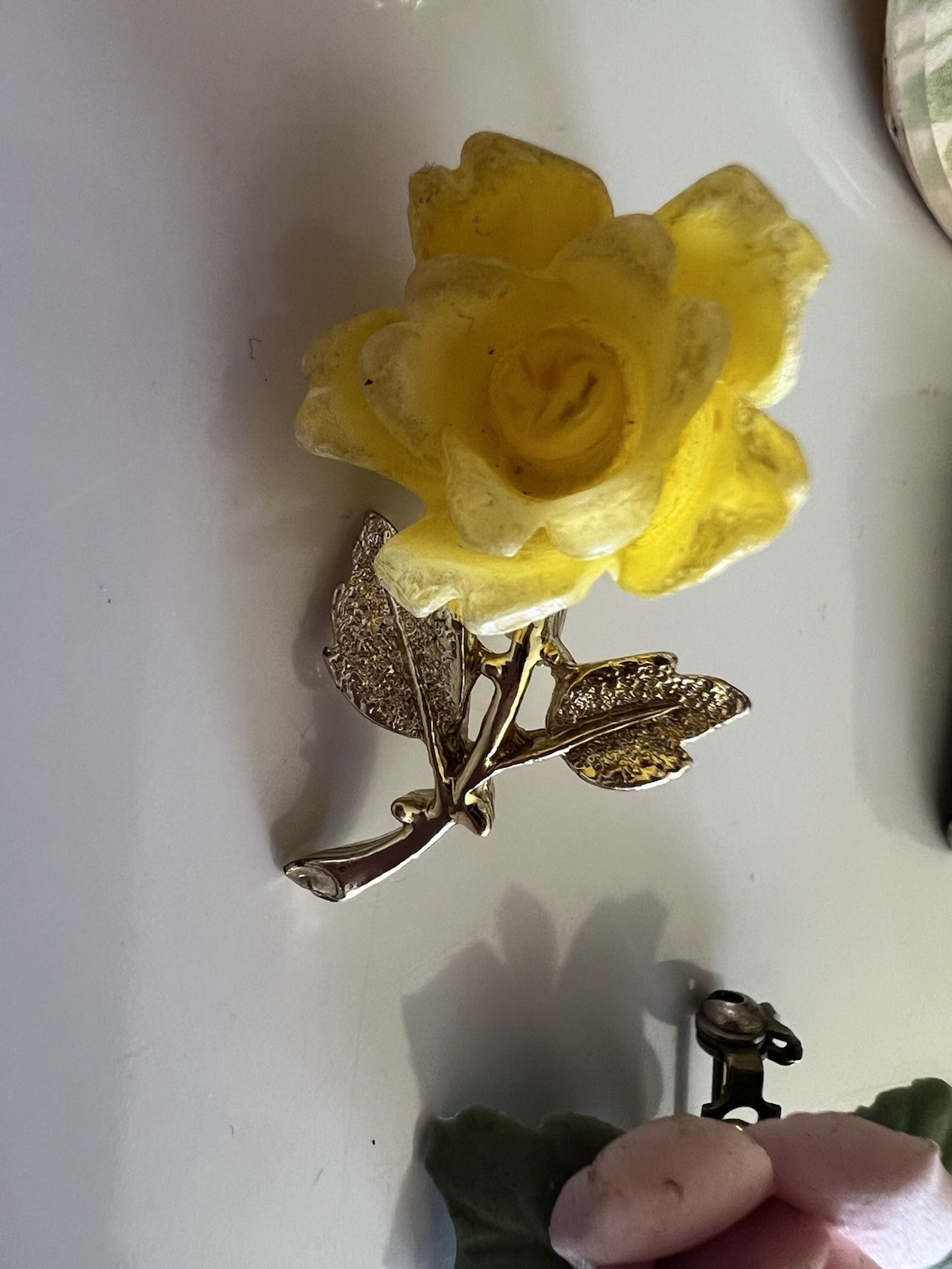 VTG Floral Brooch Lot Ceramic Roses Enamel Daisy Tile 10 Pc Flowers Pink Yellow