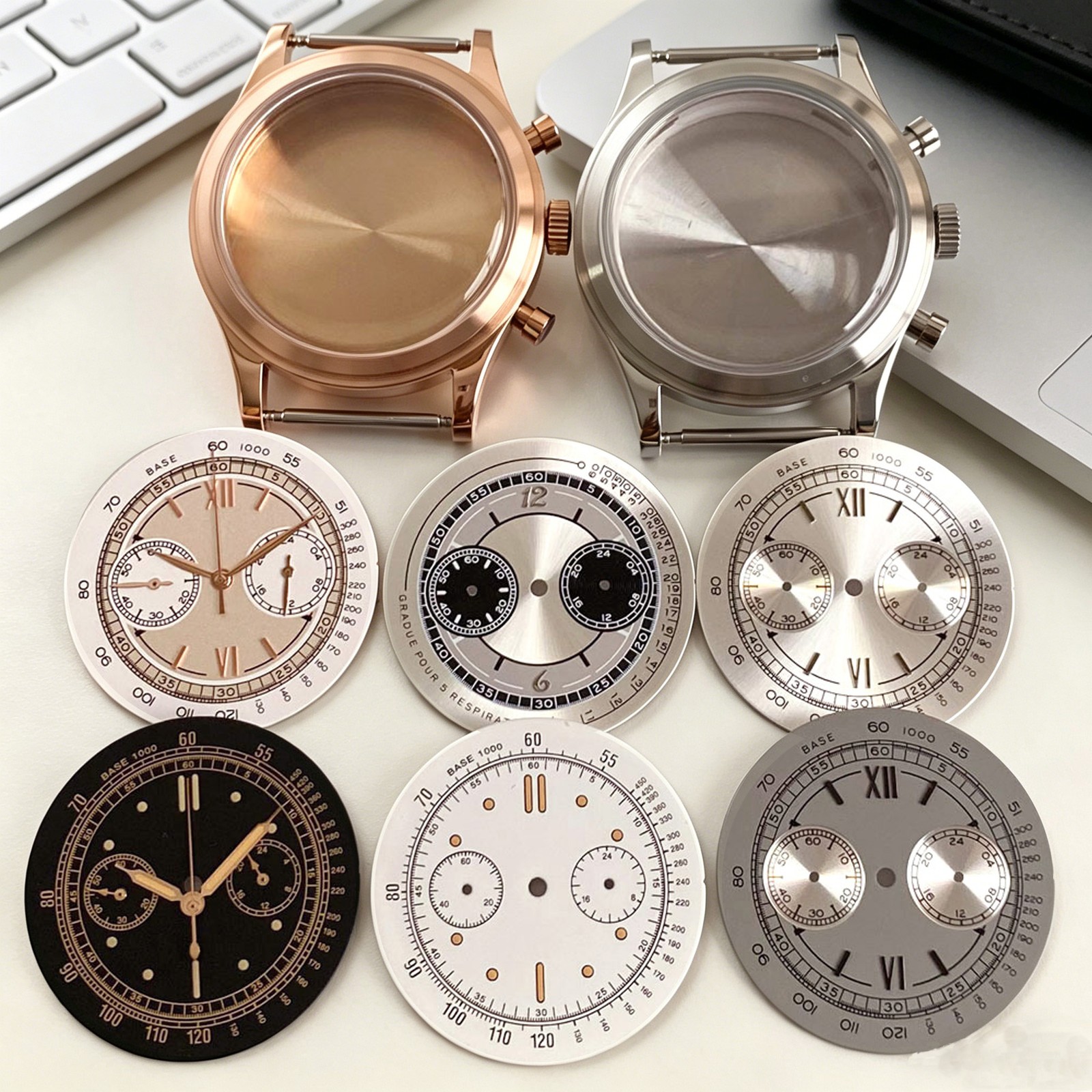 38mm Retro Stainless Steel Watch Case Dial For Miyota OS20 Chronograph Quartz