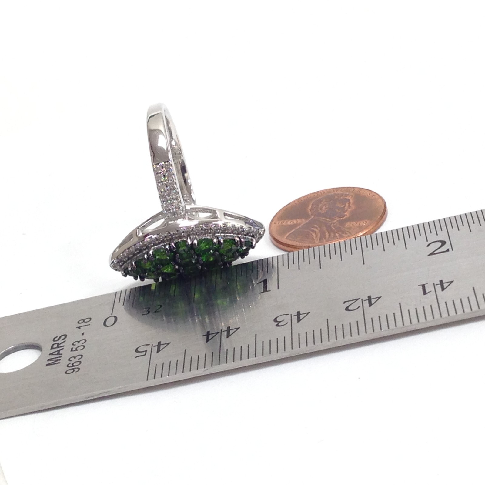 FZN Fuzion Creations Sterling Silver Green Chrome Diopside Cluster Ring Sz 11.75