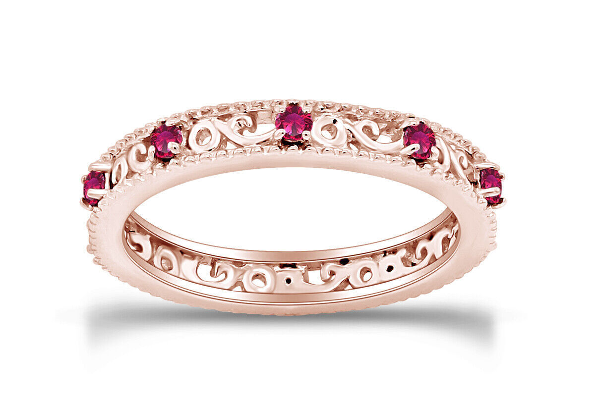 Shaped Simulated Diamond Ruby Stackable Ring in 925 Sterling Silver