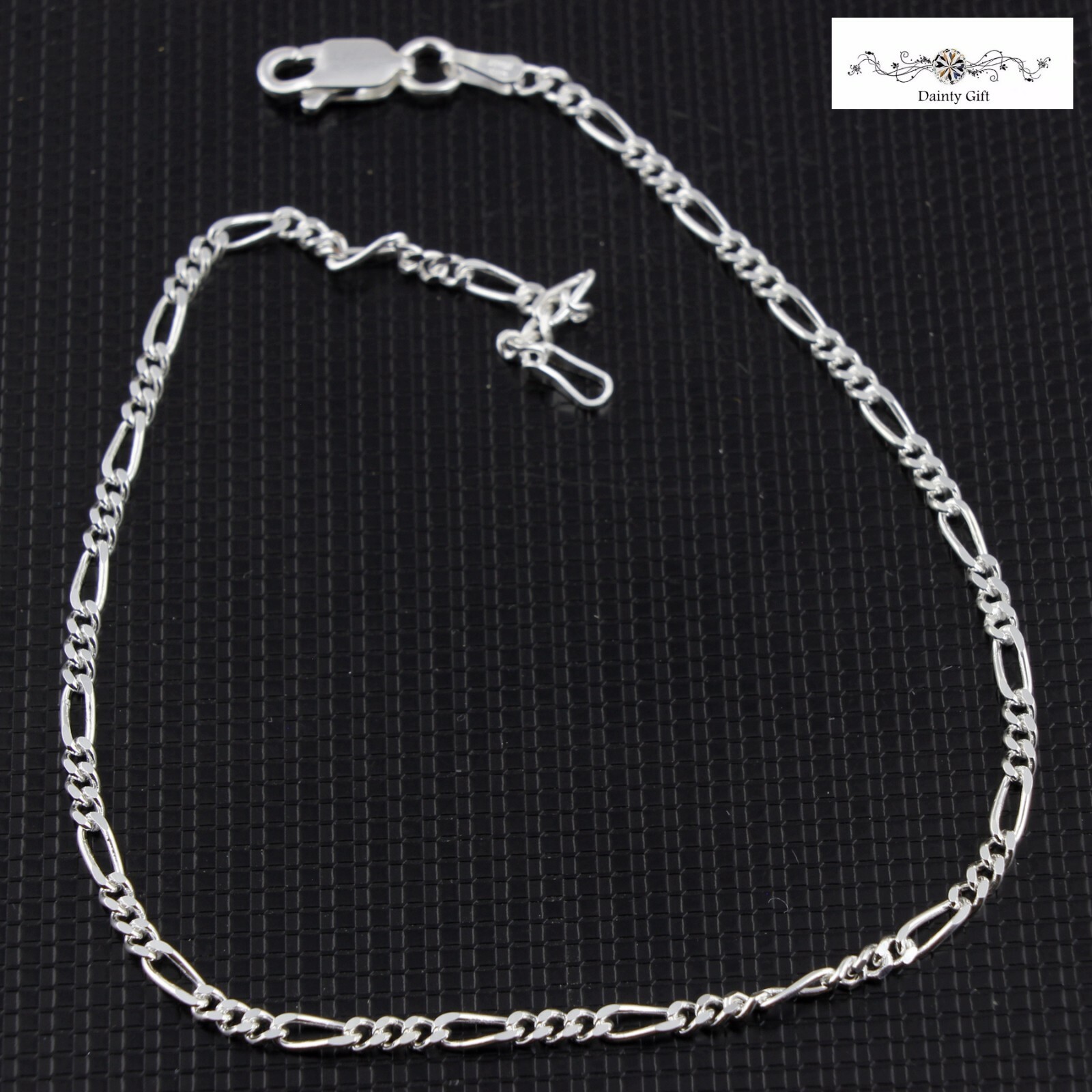 Women / Girl Italian 925 Sterling Silver Flat Figaro Chain Anklet Bracelet 9-10″