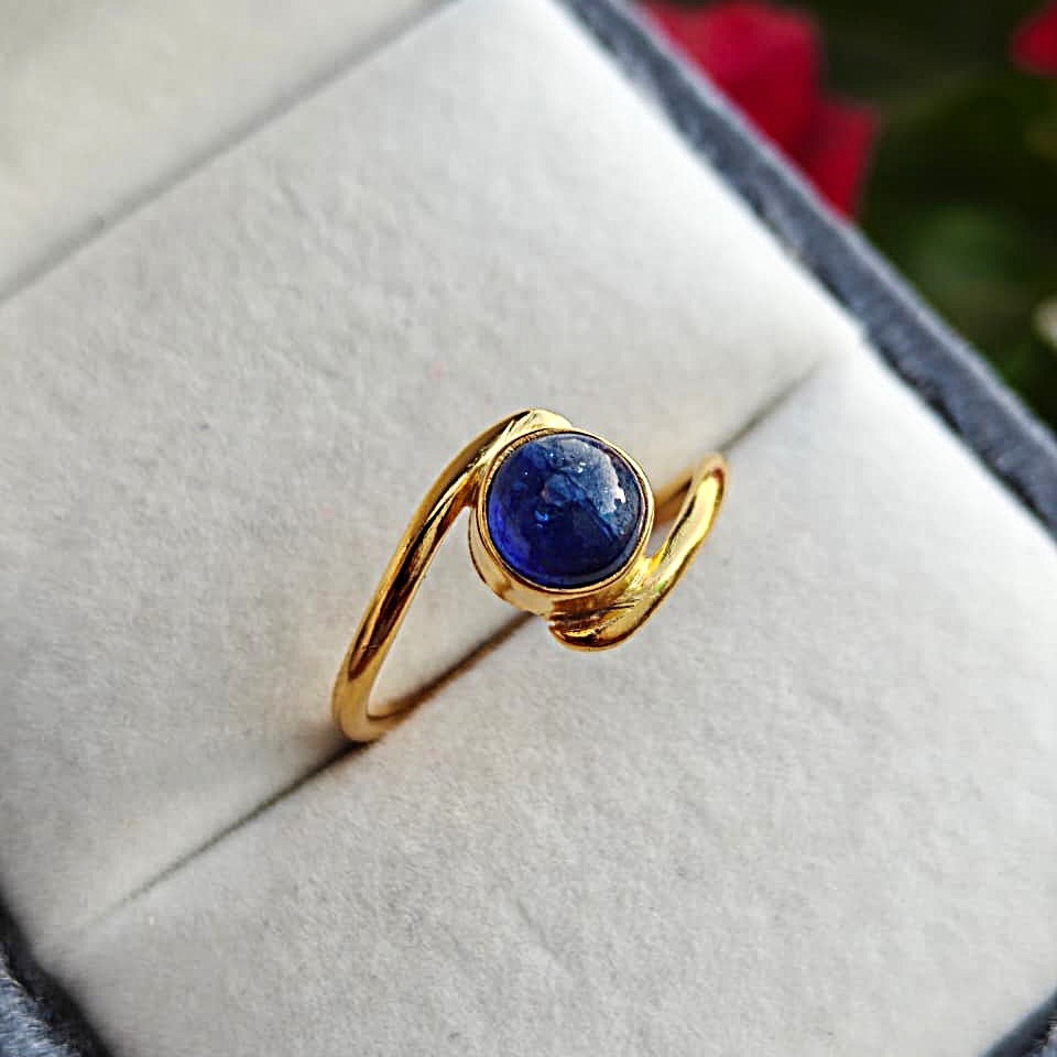 Dainty Blue Sapphire Ring, Gold Plated Sterling Silver, Handmade Gemstone Ring