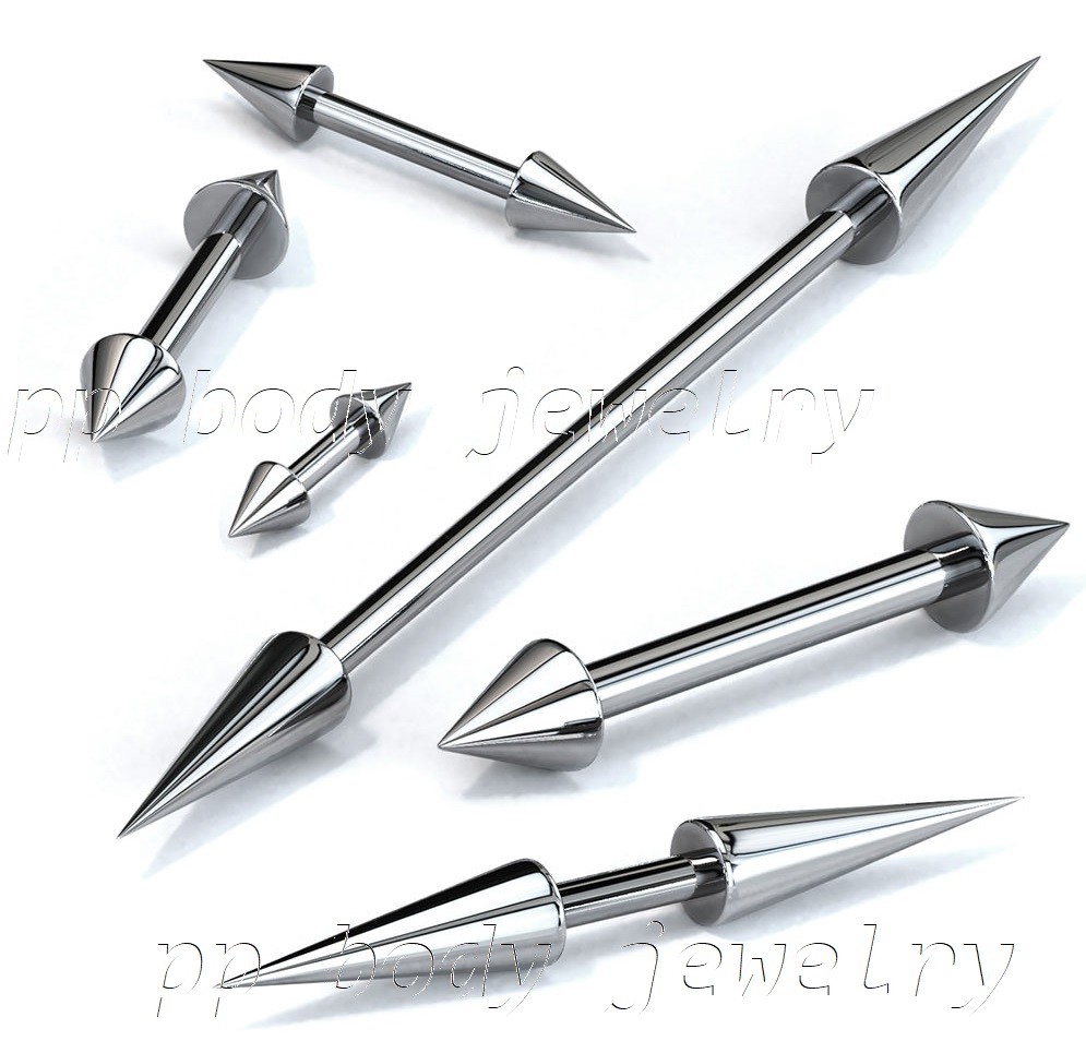 16g 14g 12g 10g 1/4″ to 1-1/2″ Steel Spike Industrial Eyebrow Tragus Barbell