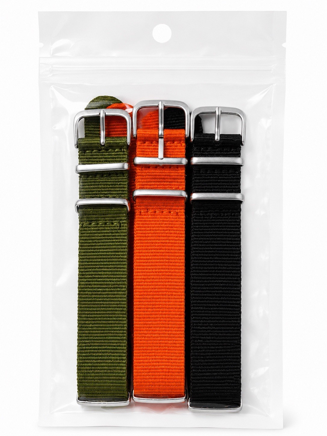 3 Pack NATO Nylon Watch Bands Olive Orange Black Replacement Straps Stainless
