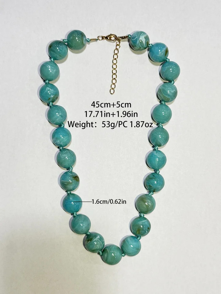 Handmade Resin Bead Choker Necklace Vintage Round Rope Chain Jewelry Women