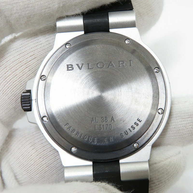 BVLGARI Bvlgari Aluminum AL38A Black Case Size 4.1cm Unisex Used Watch #71015