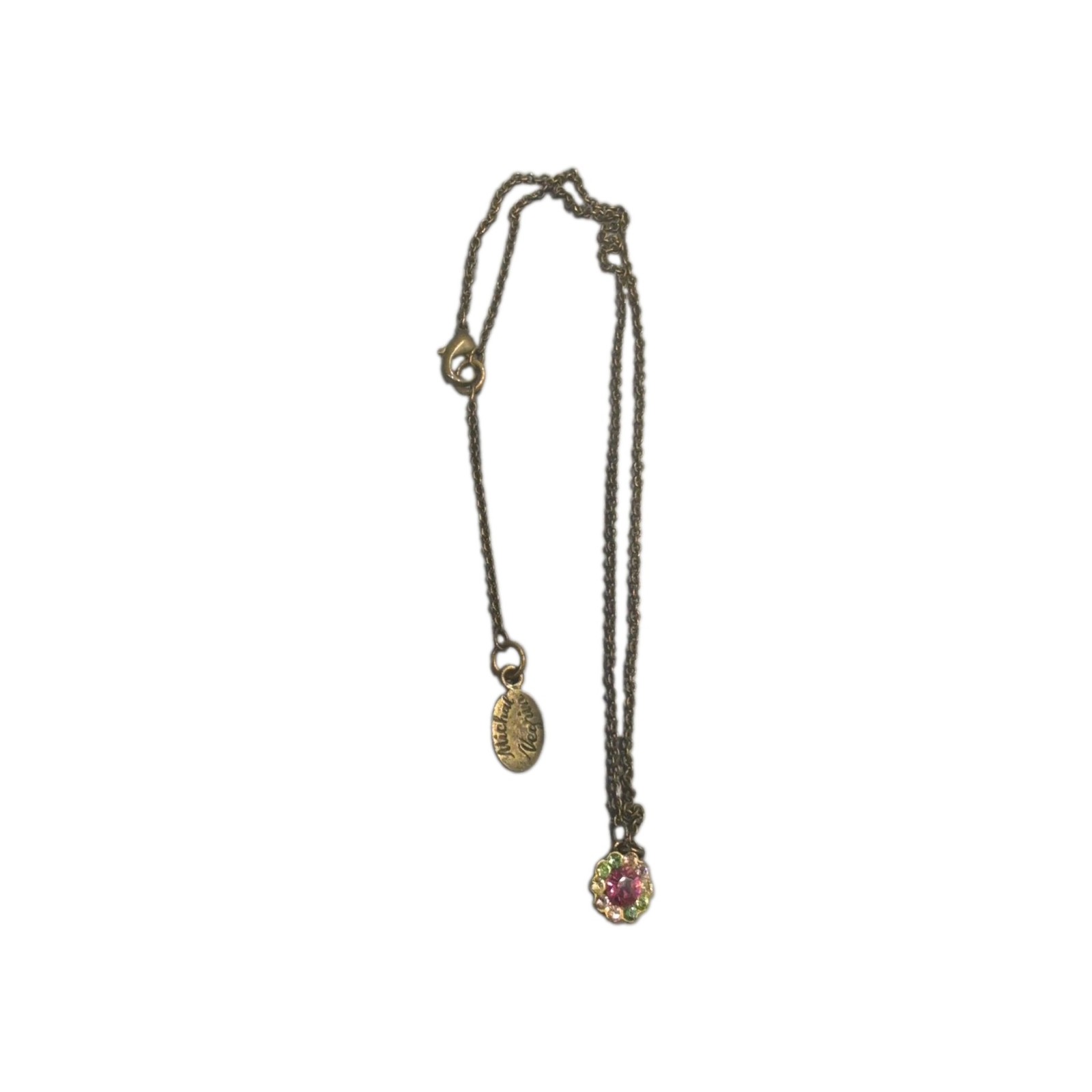Michal NEGRIN flower Necklace Pink Middle Daisy Rhinestone Crystal Gold Tone